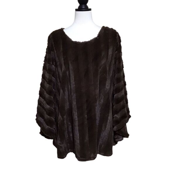 Vintage Slinky Brand Brown Faux Fur Oversized Poncho 1X - Picture 1 of 7